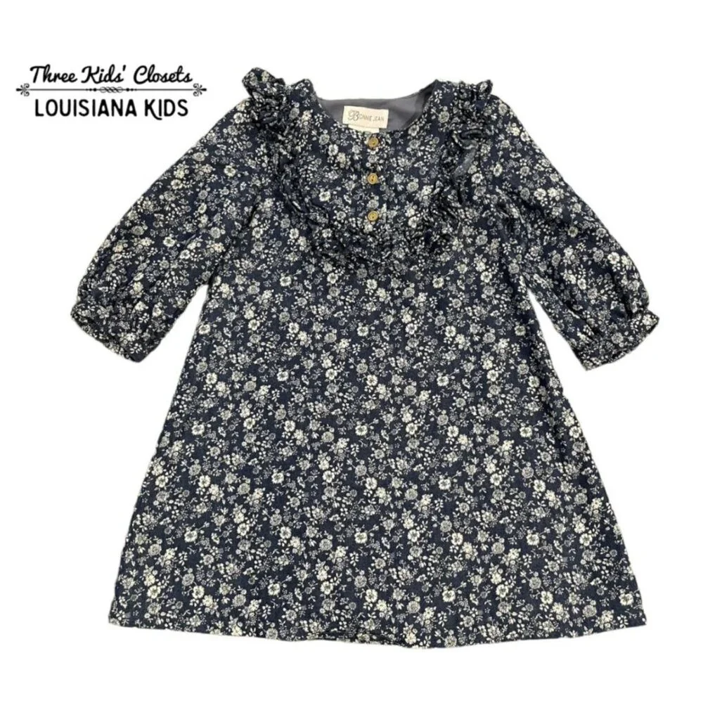 Bonnie Jean Sz 4 Blue Floral Ruffle Dress
